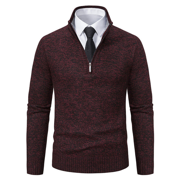 Herren eleganter Strickpullover mit halbem Reißverschluss und strukturierter Oberfläche Echoarchiv