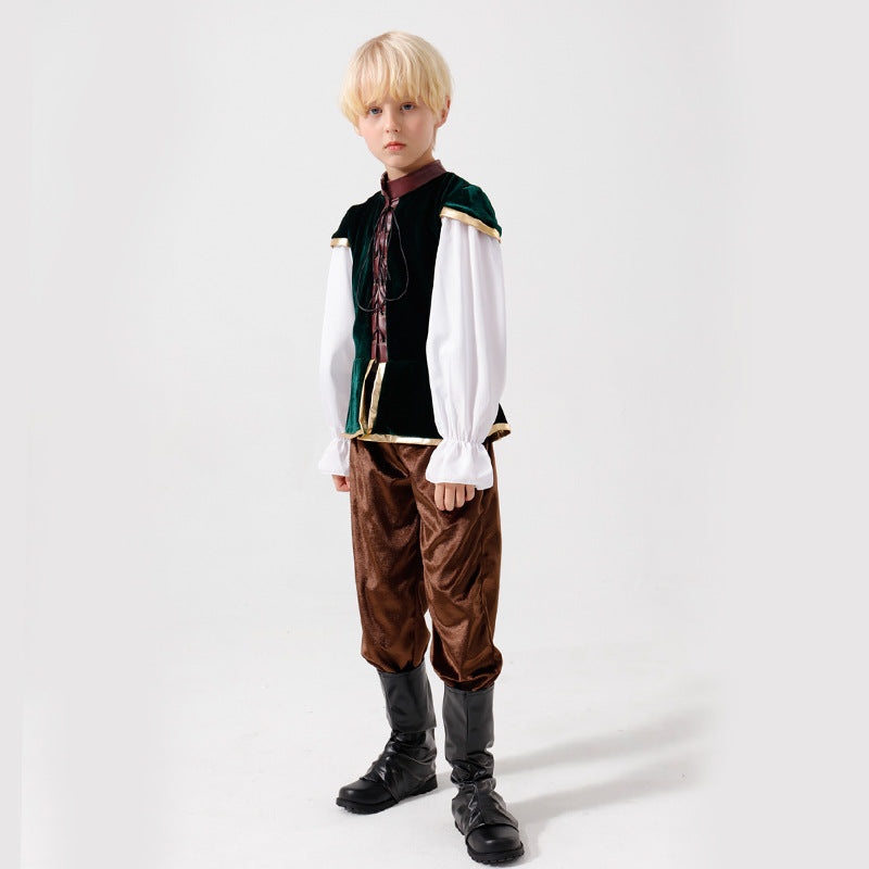 Unisex nan mittelalterliches Kinderkostüm Set mit Samtweste, geraffter Pluderhose und Renaissance-Details Echo Archiv