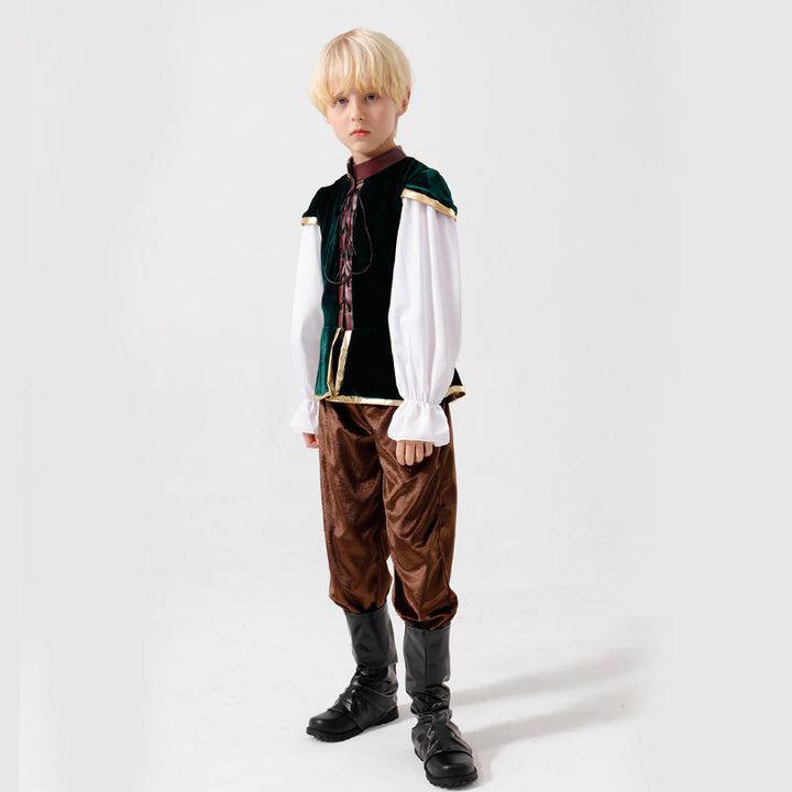 Unisex nan mittelalterliches Kinderkostüm Set mit Samtweste, geraffter Pluderhose und Renaissance-Details Echo Archiv