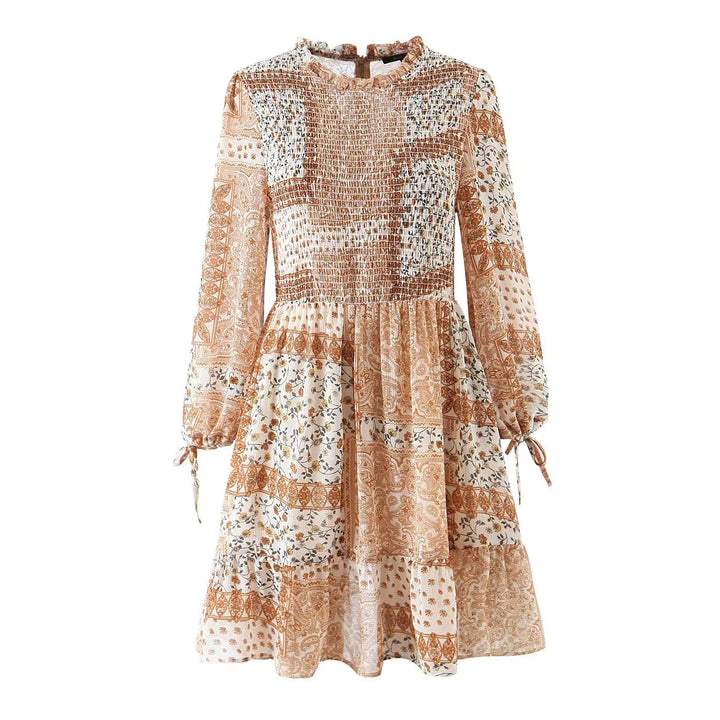 Damen nan geblümtes Boho Midi-Kleid mit Stufenrock und Rüschenkragen Echo Archiv