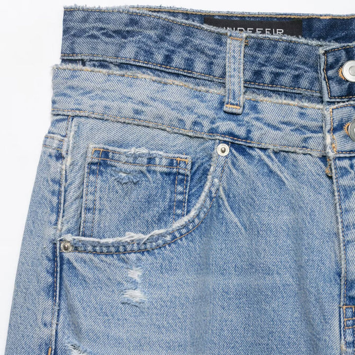 Damen Locker-sitzende Distressed Denim-Jeans mit weitem Cropped-Bein Echo Archiv