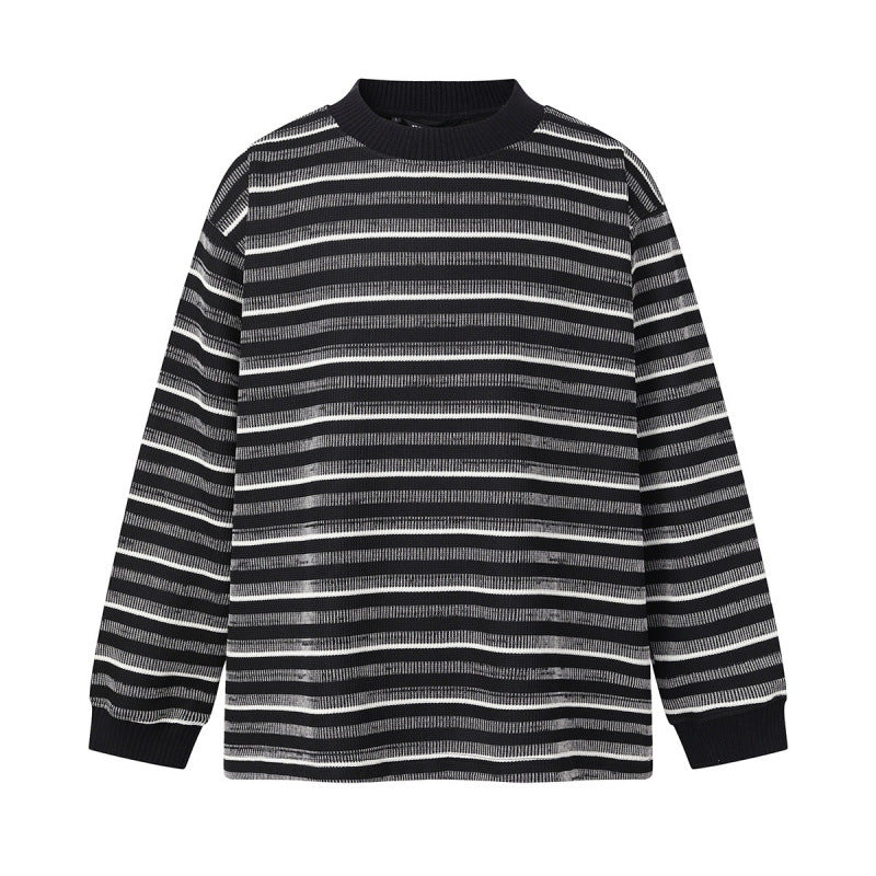 Unisex Locker geschnittener Strukturstrick-Pullover mit Rundhals und maritimen Streifen Echo Archiv