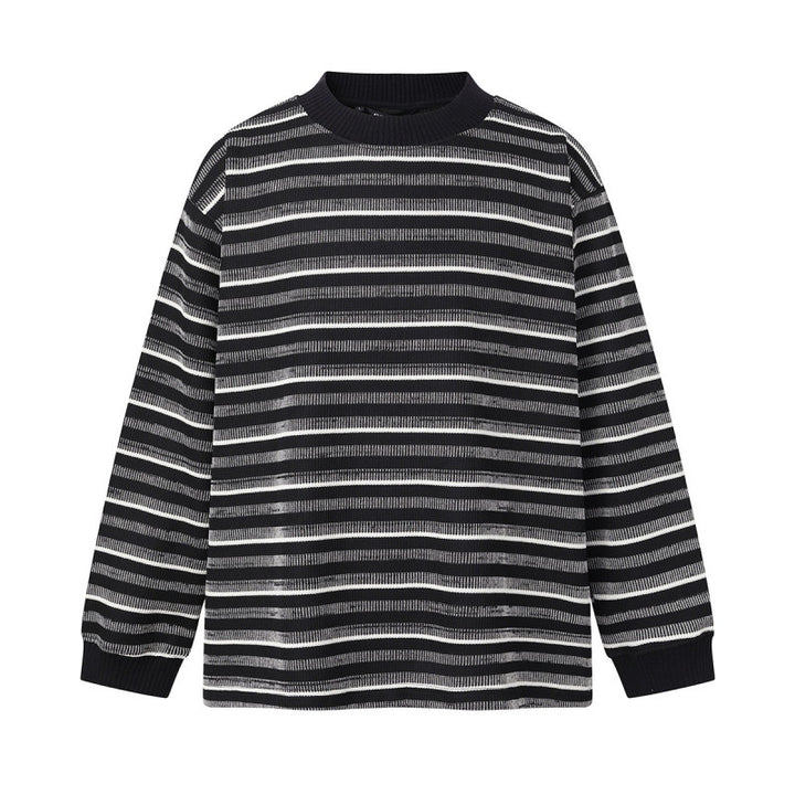 Unisex Locker geschnittener Strukturstrick-Pullover mit Rundhals und maritimen Streifen Echo Archiv