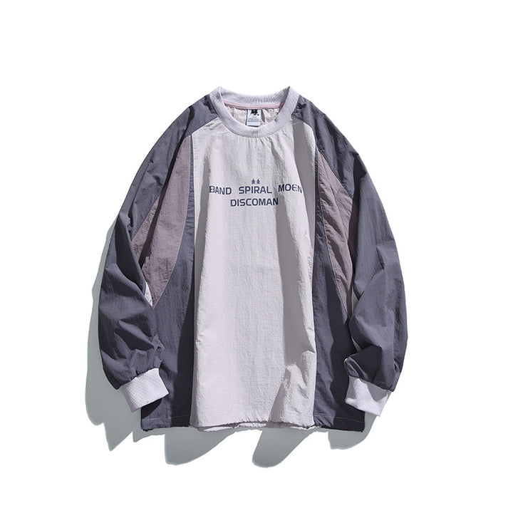 Unisex Weitgeschnittenes Colorblock-Langarmshirt aus leichter Nylon-Mischung mit Raglanärmeln und Brustprint Echo Archiv