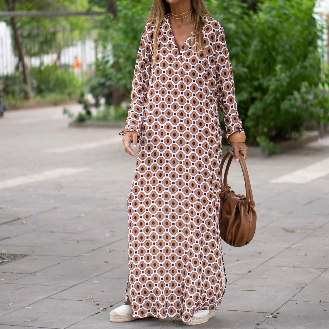 Damen Maxikleid mit modernem grafischen Muster und luftigen Ärmeln Echo Archiv