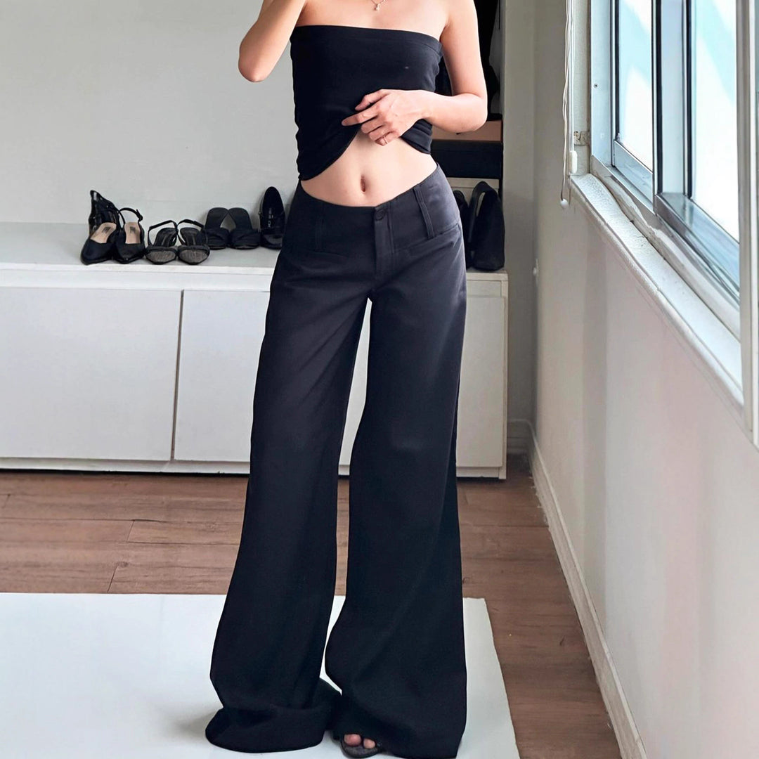 Damen Weite Flared-Hose mit hohem Bund und seitlichen Taschen Echo Archiv