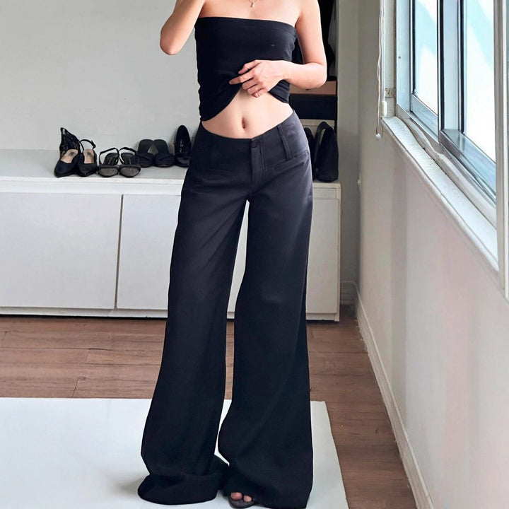 Damen Weite Flared-Hose mit hohem Bund und seitlichen Taschen Echo Archiv