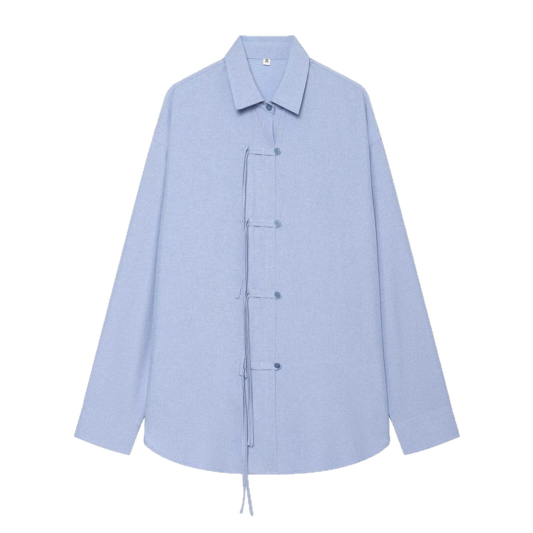 Damen Oversize-Hemdjacke mit Tunnelzug, Zierknotenverschluss und Hemdkragen Echoarchiv