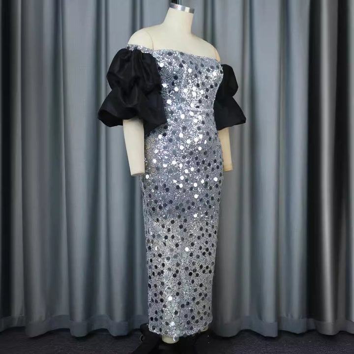 Damen Glitzerndes Abendkleid mit voluminösen Puffärmeln Echo Archiv