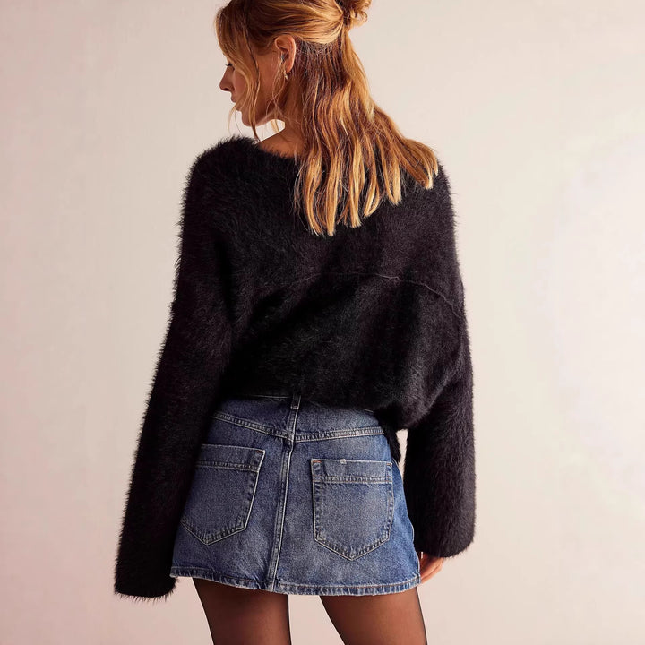 Damen modischer A-Linien-Denimrock mit asymmetrischem Knopfdesign und praktischen Taschen Echo Archiv