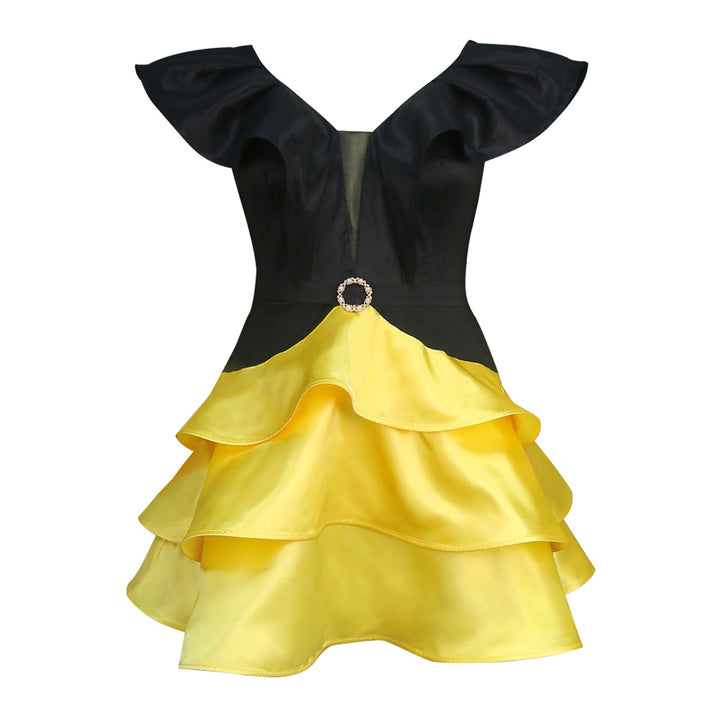 Damen Verspieltes Kleid mit voluminösen Rüschen und tiefem V-Ausschnitt Echo Archiv