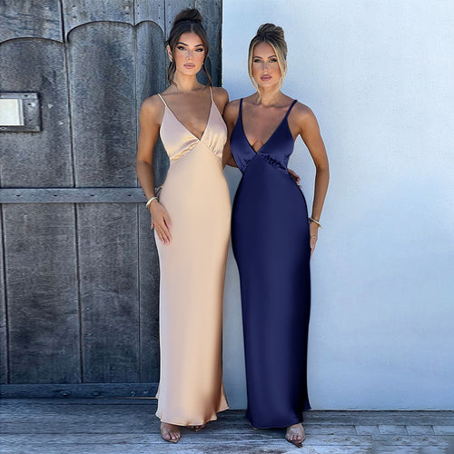 Damen Maxikleid mit elegantem V-Ausschnitt und feinen Spaghettiträgern Echo Archiv