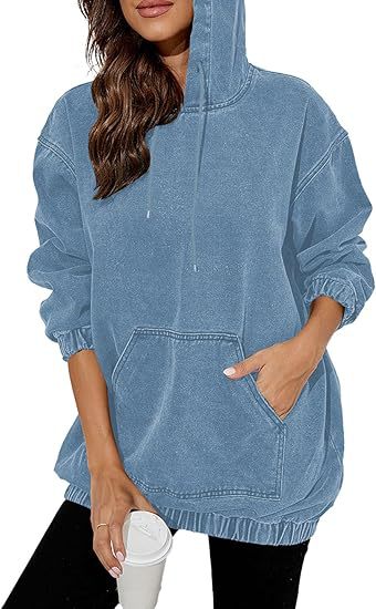 Damen Oversized Kapuzenpullover im Denim‑Look mit Kängurutasche Echo Archiv