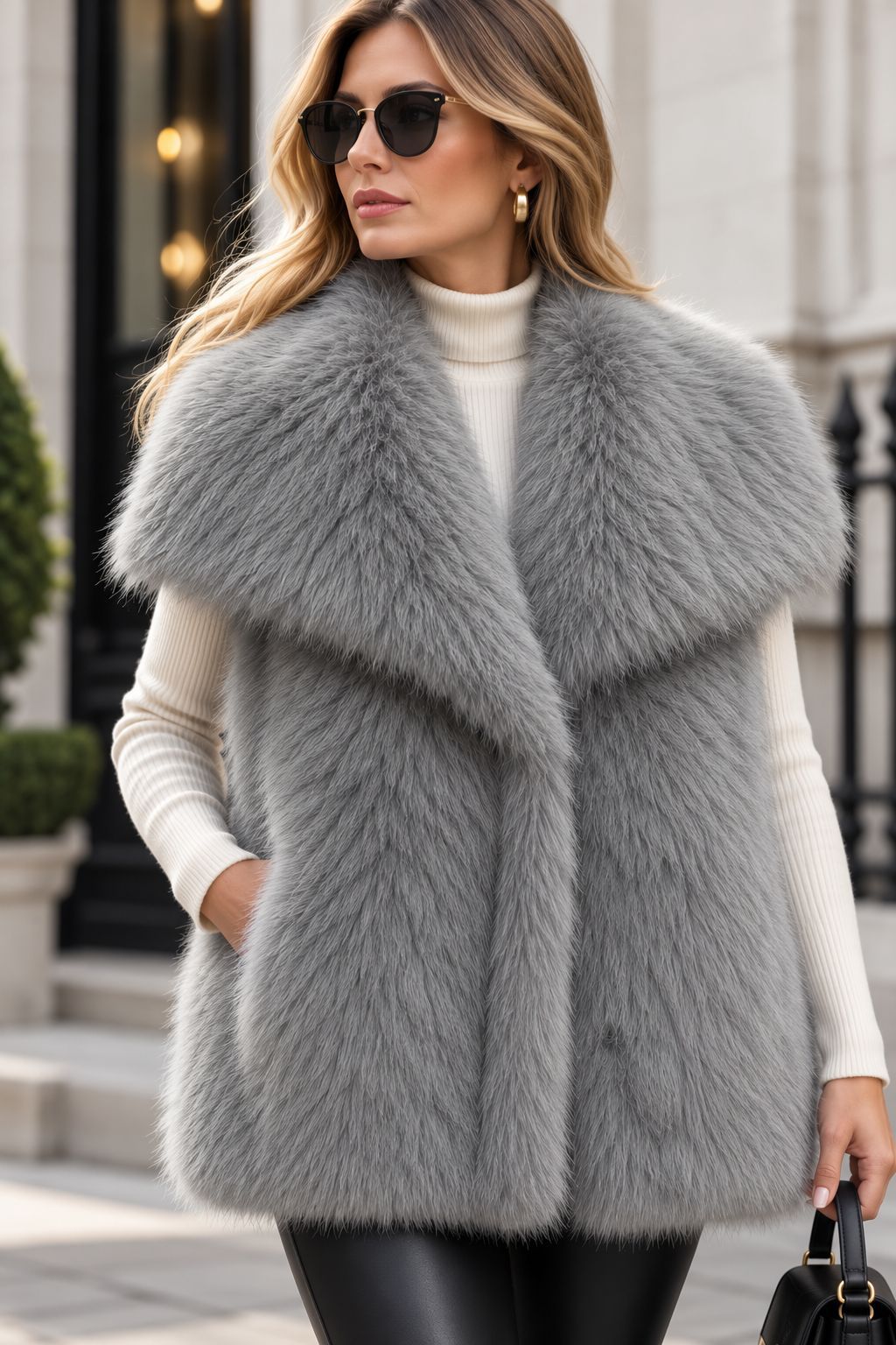 Damen Ärmellose Hochflor‑Kunstfellweste mit voluminösem Schalkragen und Eingrifftaschen Echo Archiv