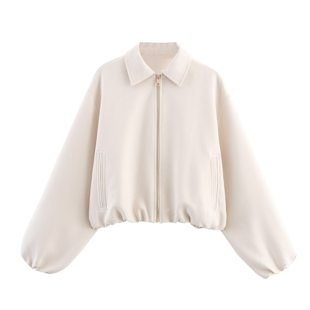 Damen 20+ kurze oversized Blousonjacke mit Reißverschluss gerafftem Saum und Ballonärmeln Echo Archiv