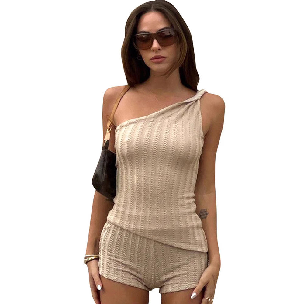 Damen Stylishes One-Shoulder Jumpsuit mit feiner Rippstruktur Echo Archiv