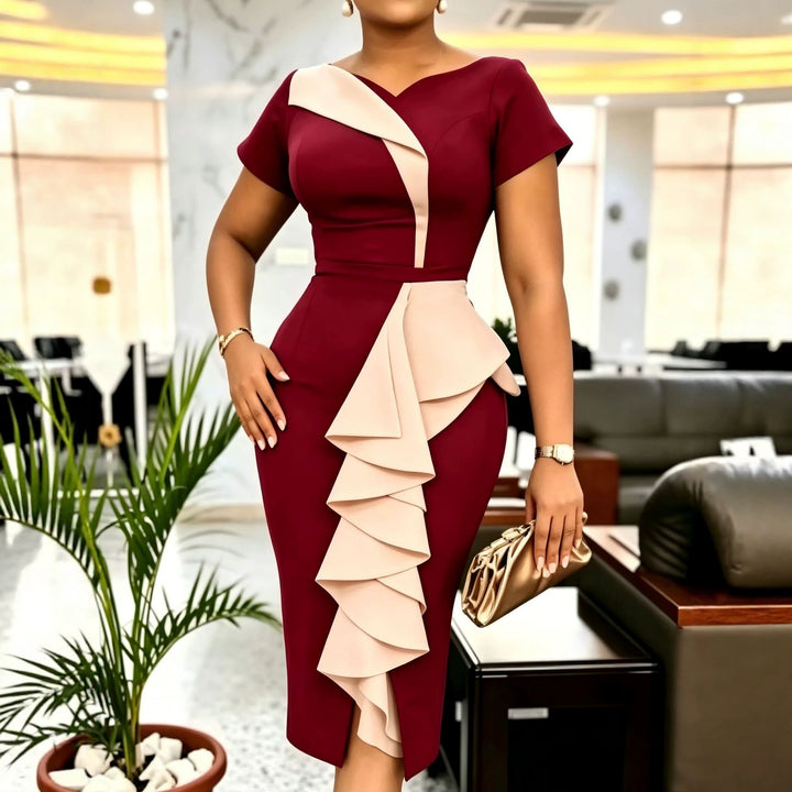 Damen Elegantes Cocktailkleid mit asymmetrischem Rüschenakzent Echo Archiv