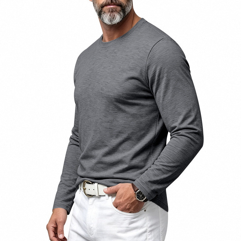 Herren Slim-Fit Baumwoll-Langarmshirt mit Rundhalsausschnitt Echoarchiv