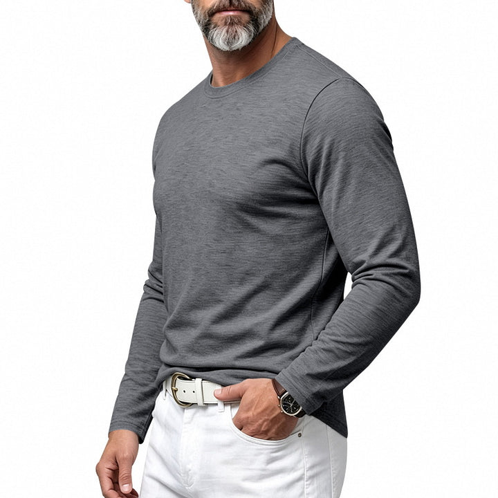 Herren Slim-Fit Baumwoll-Langarmshirt mit Rundhalsausschnitt Echoarchiv