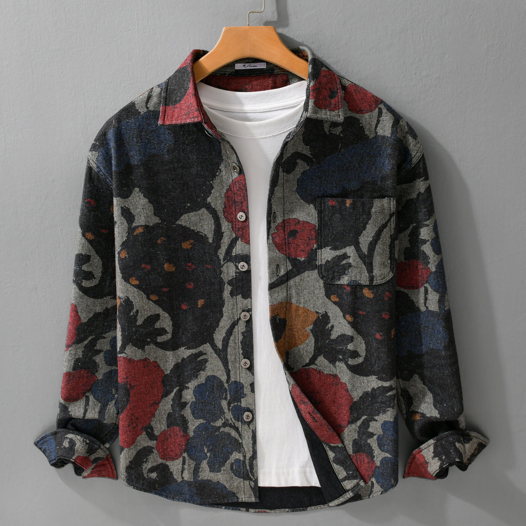 Herren Overshirt aus Flanell mit großfloraler Jacquard-Struktur Echoarchiv