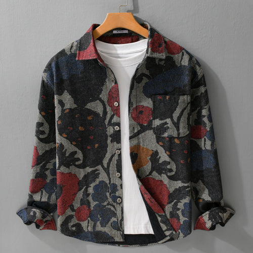 Herren Overshirt aus Flanell mit großfloraler Jacquard-Struktur Echoarchiv