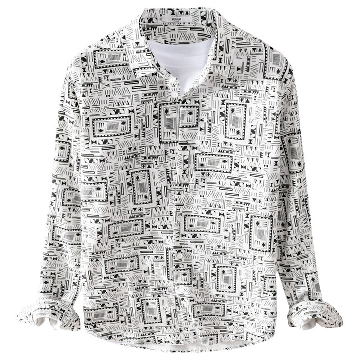 Herren Langarmhemd im Overshirt-Stil mit geometrischem Ethno‑Print Echoarchiv