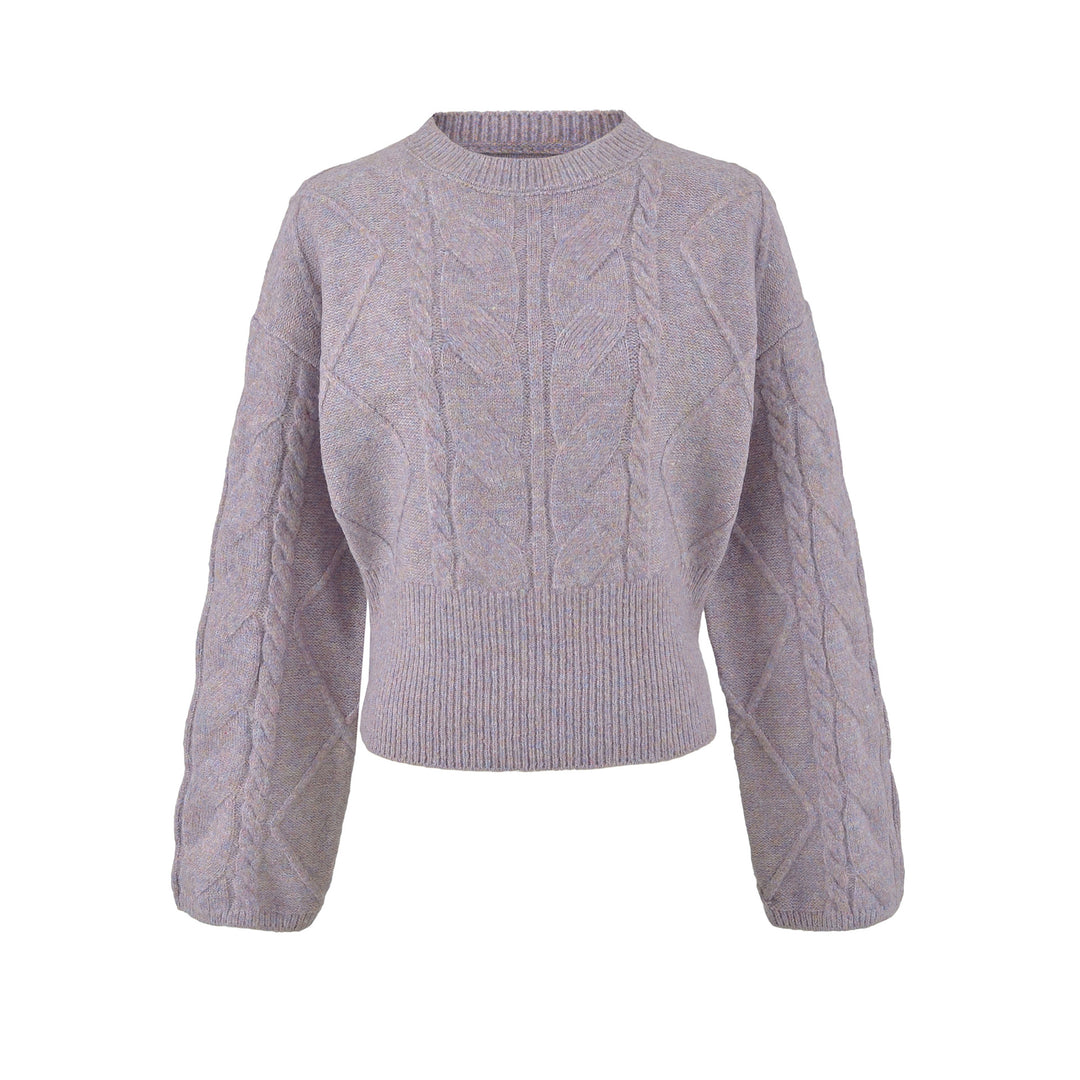 Damen Kurzer Zopfmuster-Strickpullover mit tailliertem Rippbündchen Echoarchiv