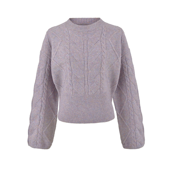 Damen Kurzer Zopfmuster-Strickpullover mit tailliertem Rippbündchen Echoarchiv