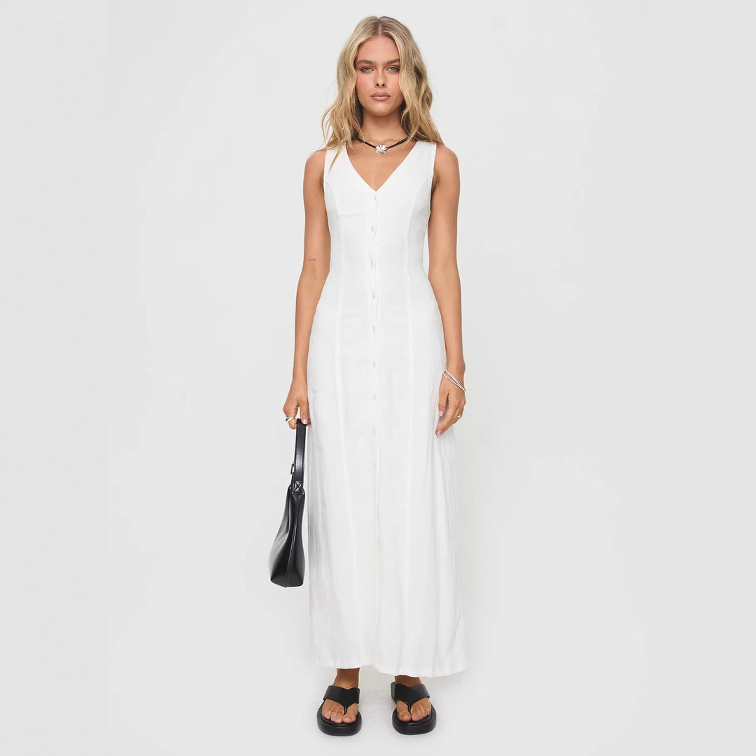 Damen Maxikleid mit knöpfbarem Ausschnitt und figurbetontem Schnitt Echo Archiv