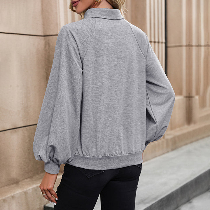 Damen Polokragen-Sweatshirt mit Knopfleiste, Raglanärmeln und Kängurutasche Echoarchiv