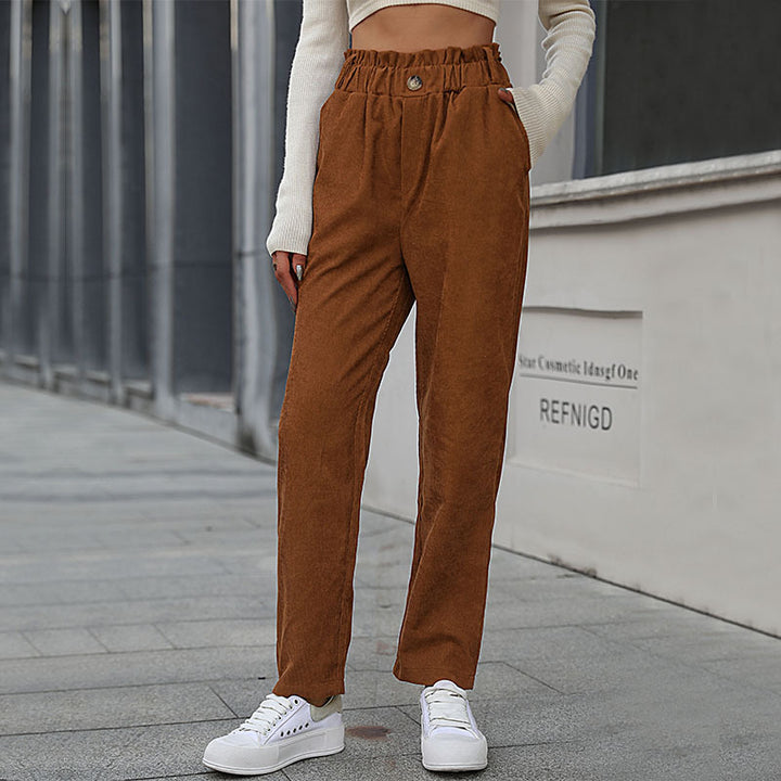 Damen Lässige Cordsamt-Hose mit hohem Bund Echo Archiv