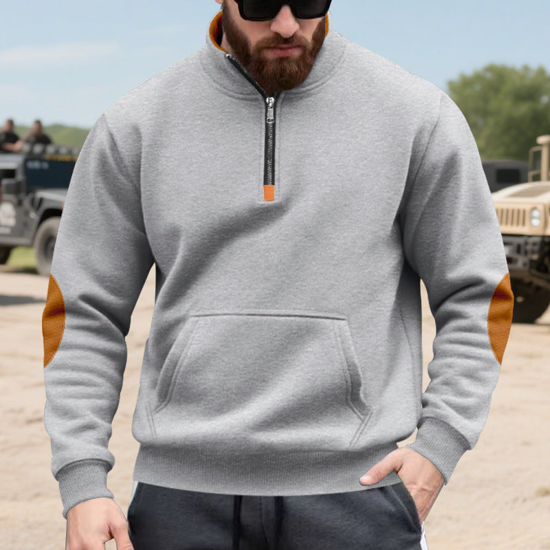 Herren sportlicher Pullover mit halbem Reißverschluss und praktischem Kängurutasche Echoarchiv