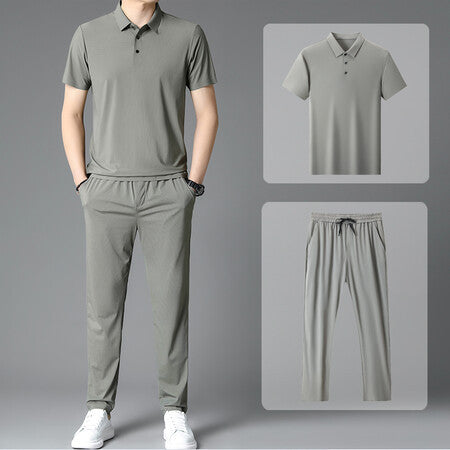 Herren Sportliches Ensemble aus atmungsaktiver Poloshirt und Jogginghose Echoarchiv