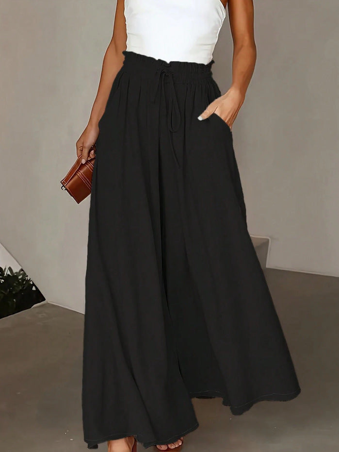 Damen nan fließende Palazzo-Hose mit Paperbag-Taille und tiefen Eingrifftaschen Echo Archiv