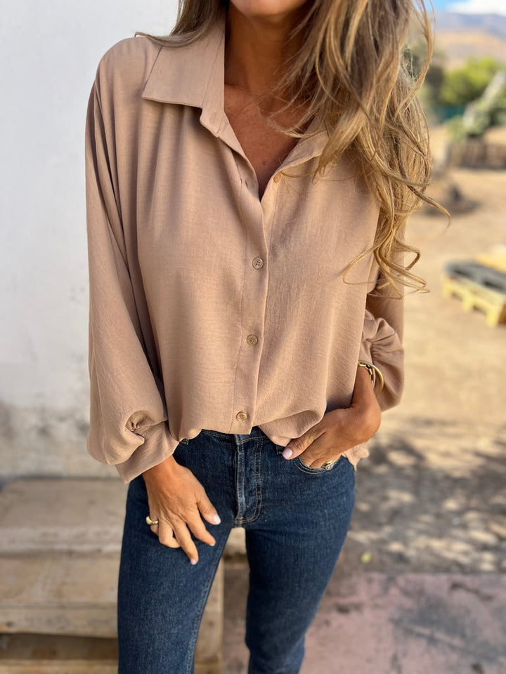 Damen Locker geschnittene Viskose-Hemdbluse mit Oversize-Schnitt und Ballonärmeln Echoarchiv