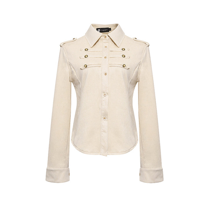 Damen Militärische Velours‑Optik Jacke mit Schulterklappen und Zierriegeln Echoarchiv