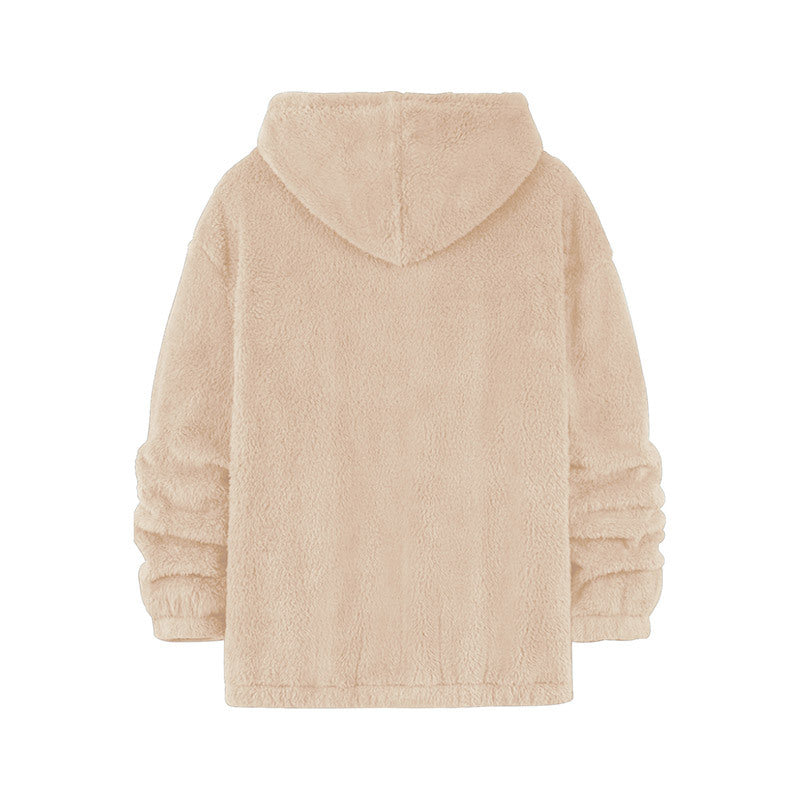 Unisex Kuscheliger Teddy-Fleece-Hoodie mit Chenille-Schriftzug Echoarchiv