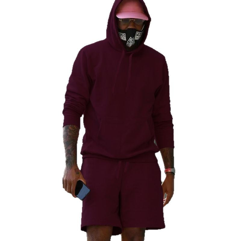 Herren nan zweiteiliges Freizeit-Set Hoodie und Sweatshorts aus French Terry mit Kängurutasche und Tunnelzug Echo Archiv