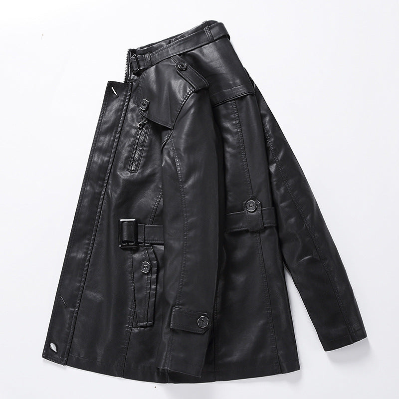 Herren Taillierter Leder-Trench mit Gürtel und Ziernähten Echoarchiv