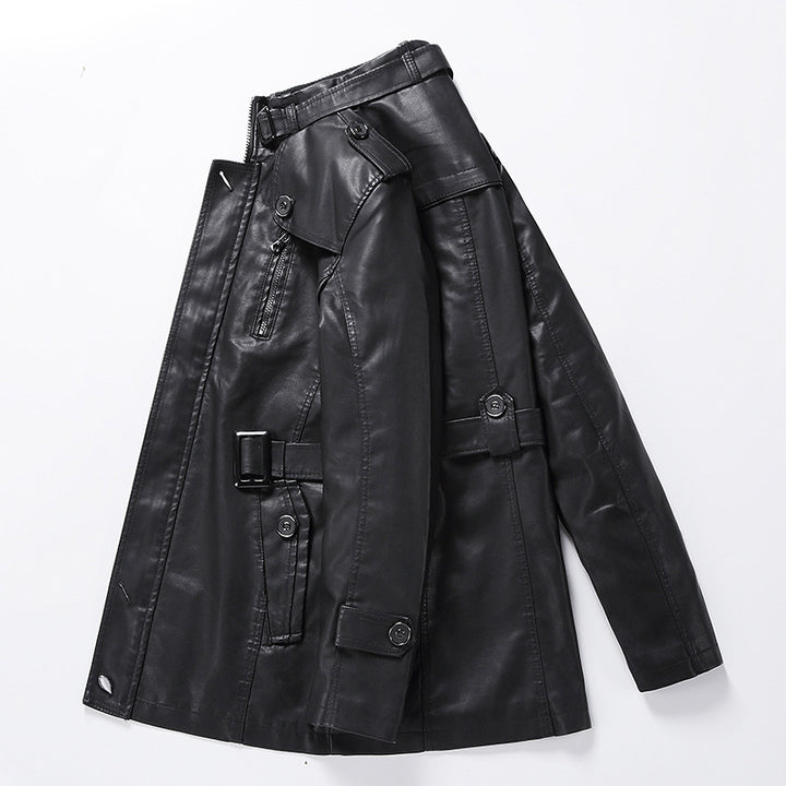 Herren Taillierter Leder-Trench mit Gürtel und Ziernähten Echoarchiv