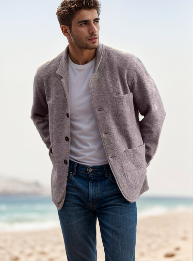 Herren Sakkoartige Strickjacke mit Hemdkragen und aufgesetzten Taschen Echoarchiv