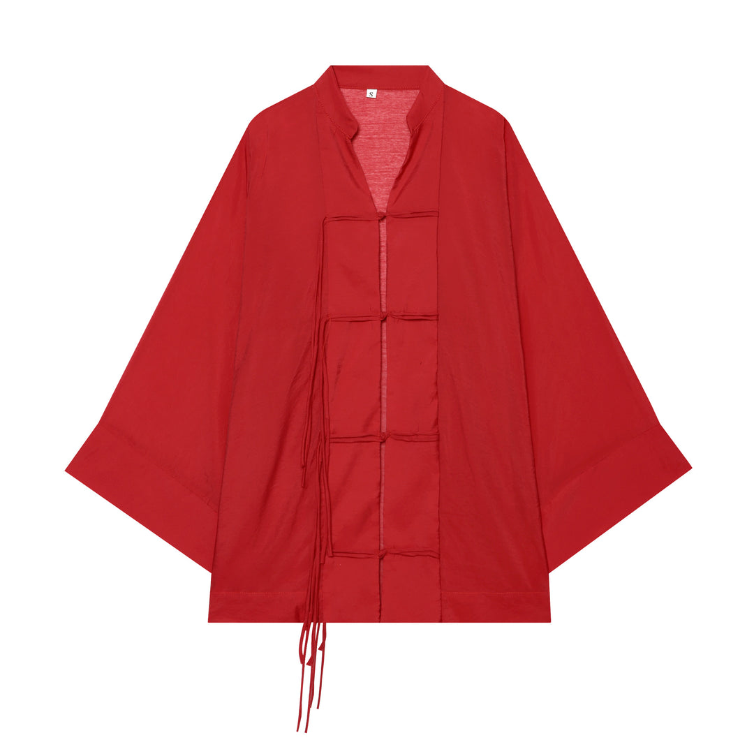 Damen Kimono-Capejacke mit Chinaknopfverschluss und langen Quasten Echo Archiv