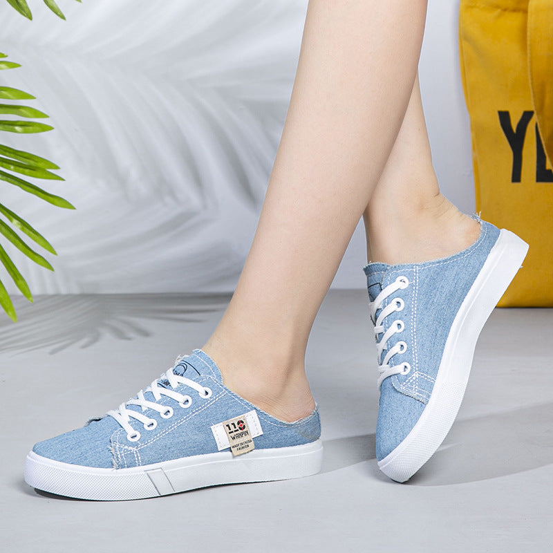Damen Backless Denim-Slip-On Sneaker mit Schnürdetail und gepolstertem Fußbett – Lioré