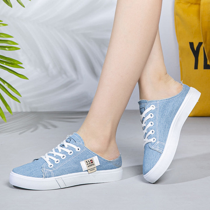 Damen Backless Denim-Slip-On Sneaker mit Schnürdetail und gepolstertem Fußbett – Lioré