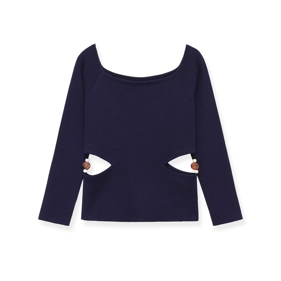 Damen Langarmshirt mit seitlichen Taillen-Aussparungen und Perlenbesatz Echo Archiv
