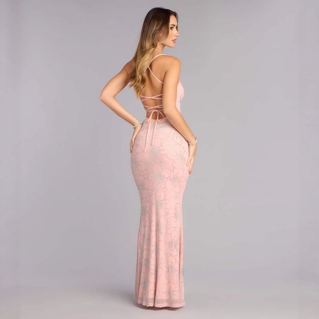 Damen Elegantes Maxikleid mit floralem Glitzermuster Echo Archiv