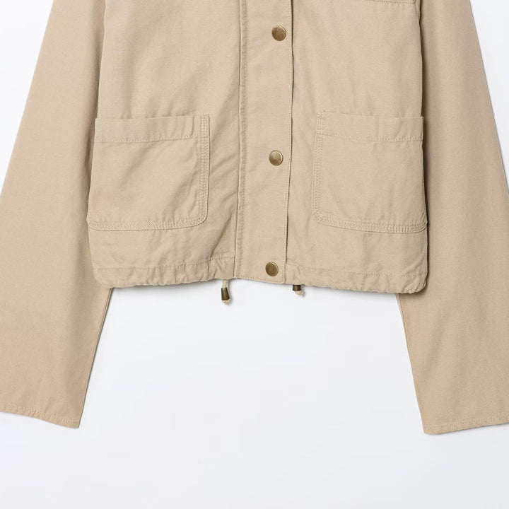 Damen Cropped-Workjacke mit Cordkragen, aufgesetzten Taschen und Tunnelzug Echoarchiv
