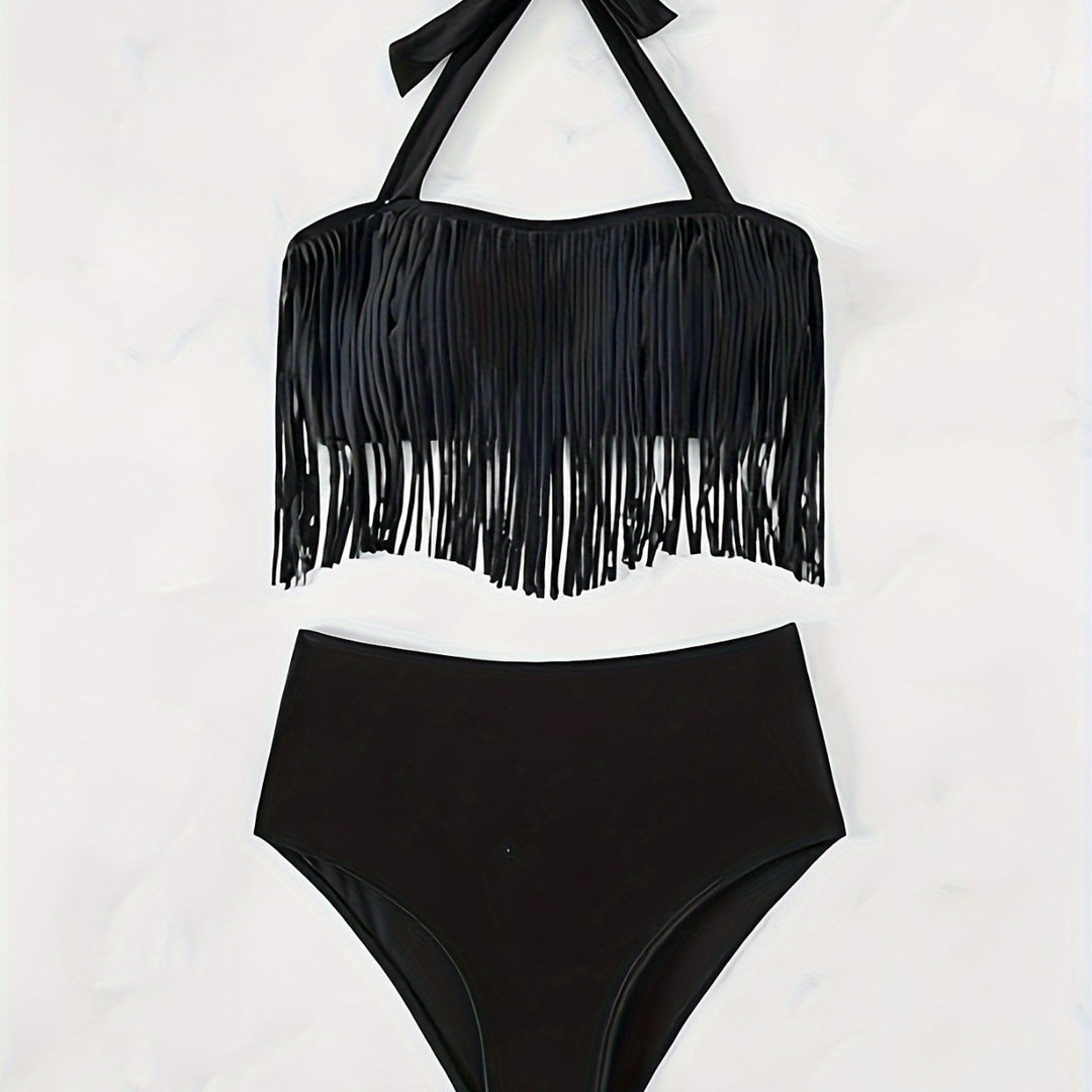 Damen Bikiniset mit fransigem Oberteil und hoch taillierter Hose Echo Archiv