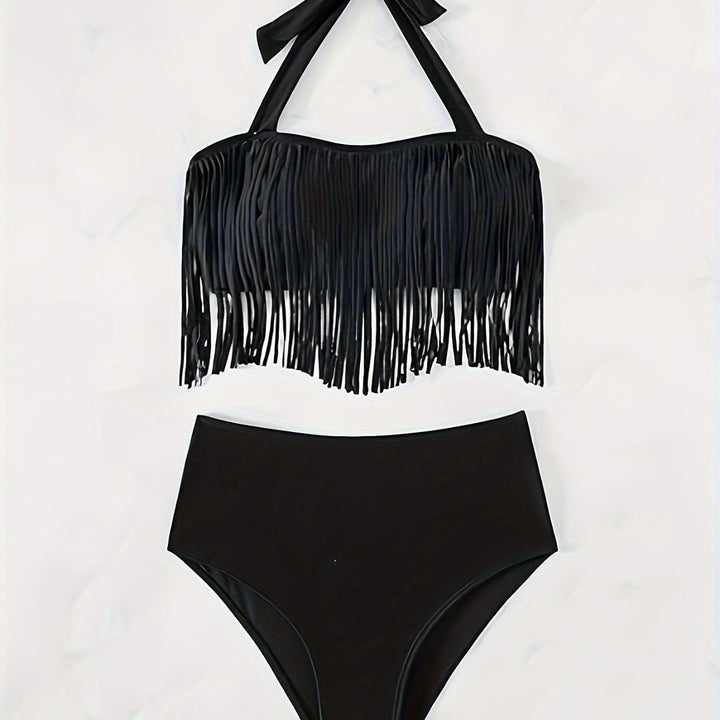 Damen Bikiniset mit fransigem Oberteil und hoch taillierter Hose Echo Archiv