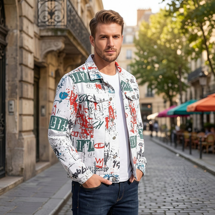 Herren Modische Jacke mit grafischen Prints Echoarchiv
